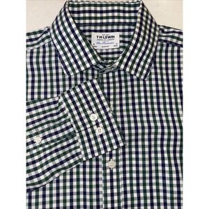 TM Lewin Mens Dress Shirt 16 33 Plaid 100%‎ Cotton Collared Slim Fit